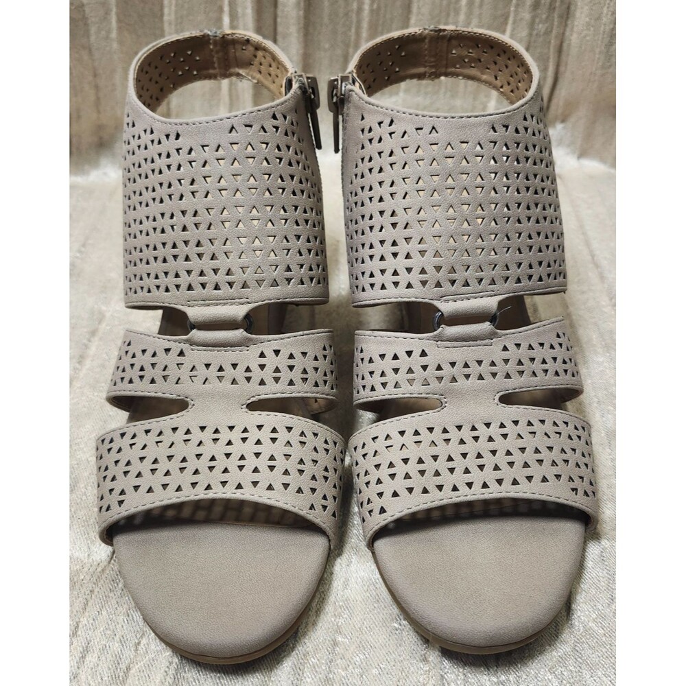 SOUL Naturalizer Dez Peep Toe Platform Wedge Sandals Beige Zip 6.5 Comfort Nude